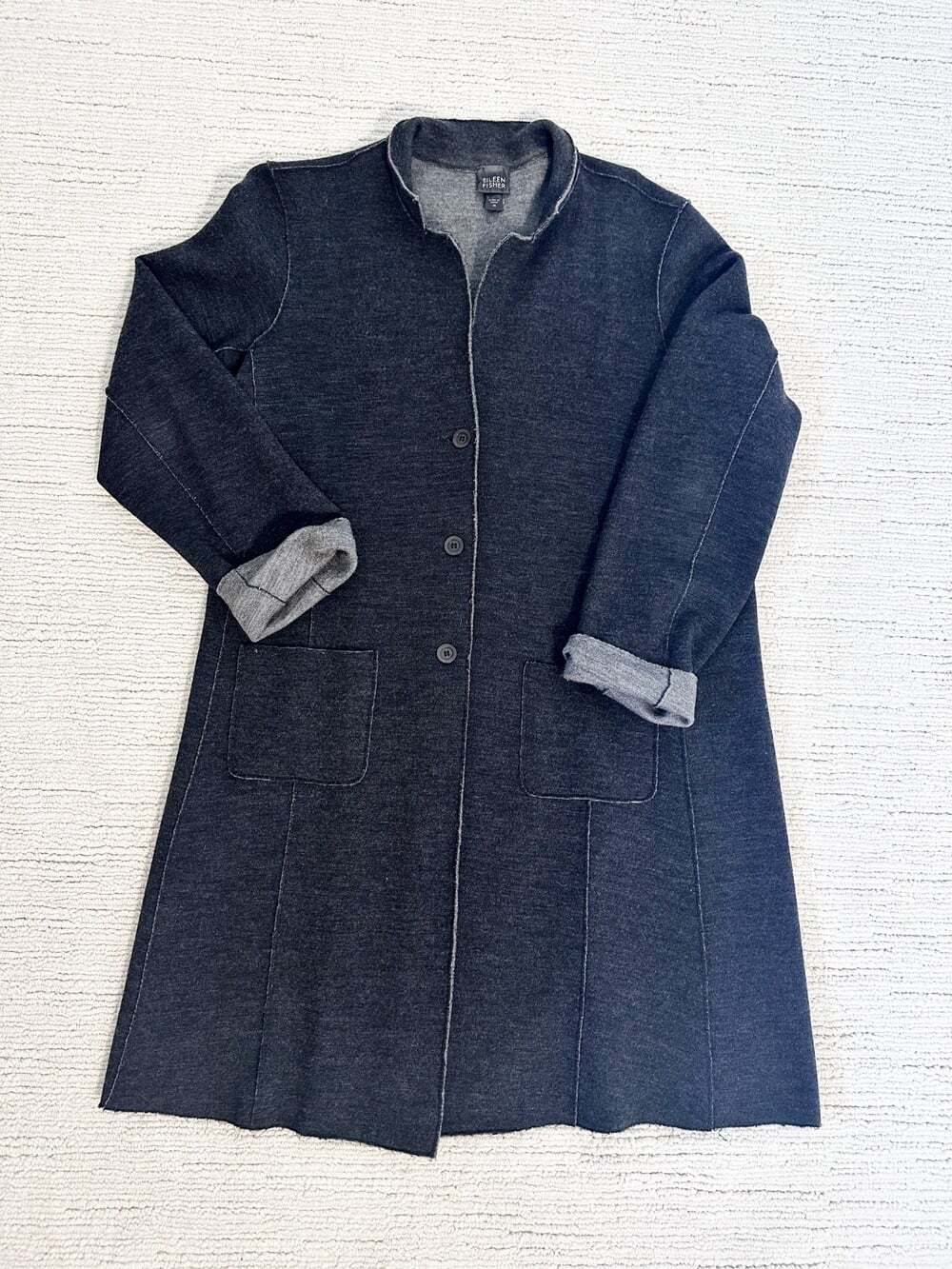 EILEEN FISHER 100% Merino Wool Size M Gray Unstructured Coat Longline Coatigan - Picture 11 of 11